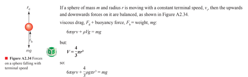 terminal velocity in a liquid