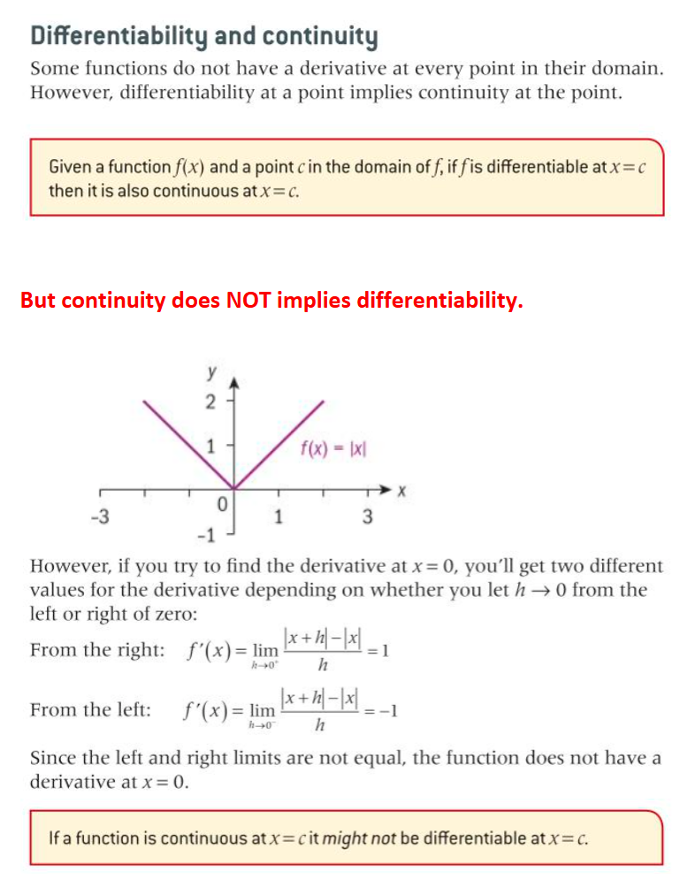Differentiability and continuity